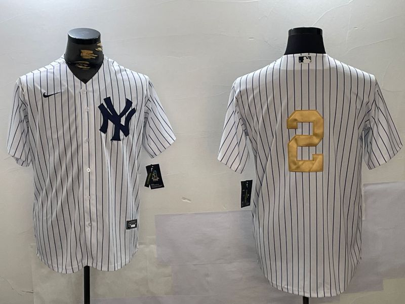 Men New York Yankees #2 Jeter White Stripe Fashion Nike 2024 MLB Jersey style 9
